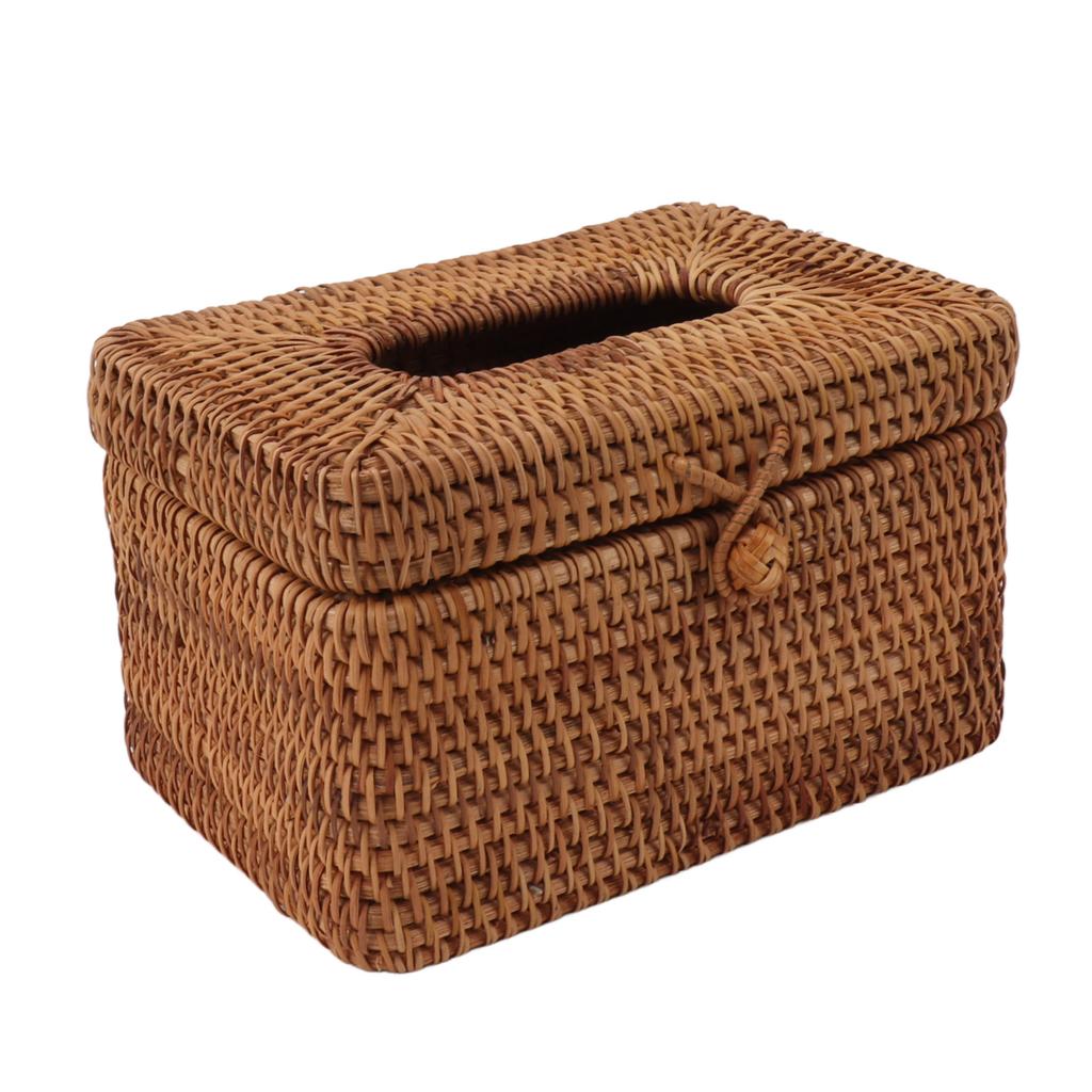Rectangular Rattan Tissue Box Cover Rattan Woven Tissue Box Holder for Bathroom Organizer Countertop Bedroom Living