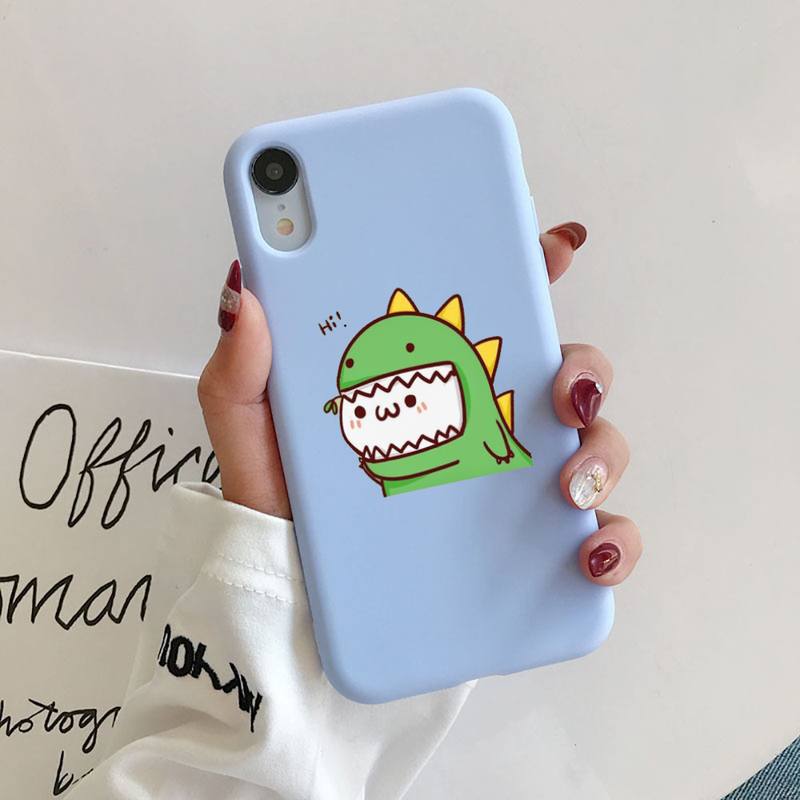 Cute dinosaur Liquid Silicone Phone Case for iphone 13 12 11 Pro Max XR XS X Soft Candy Cover for iPhone 6 6S 7 8 Plus Cases