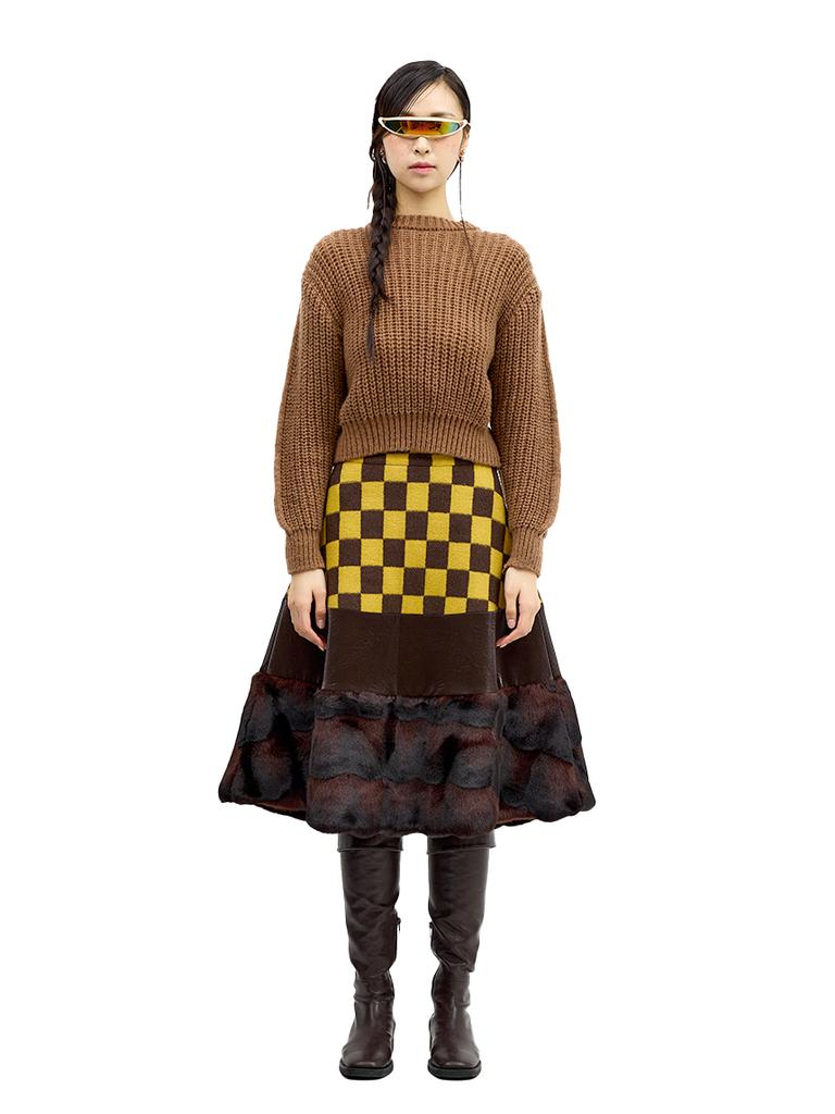 Greedius Block Checkered A-Line Skirt