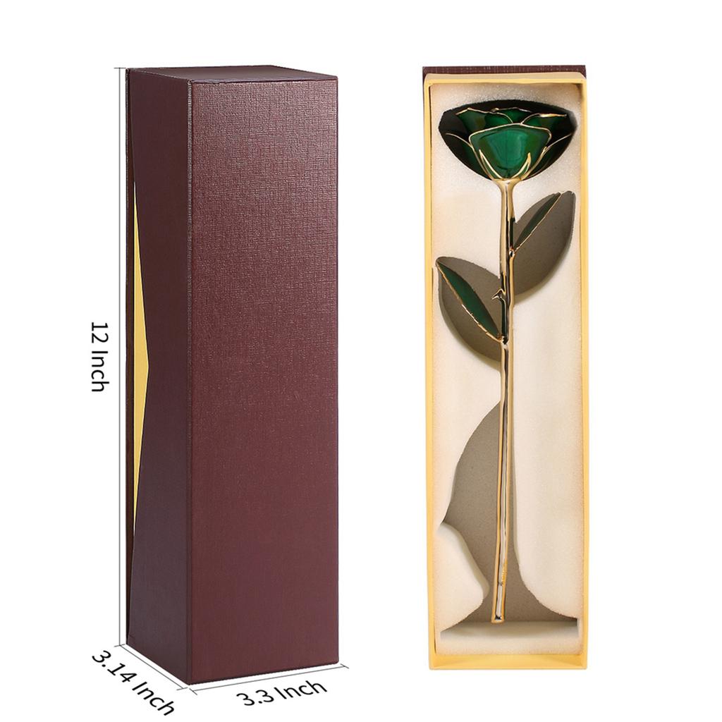 Long Stem Dipped 24k Gold Trim Red Rose In Gold Gift Box with Stand (green Rose with Stand)