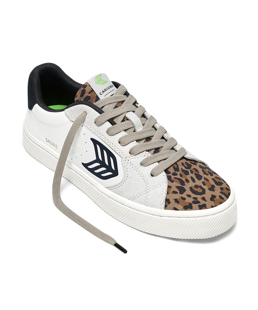 Cariuma Salvas White Leather Leopard Print