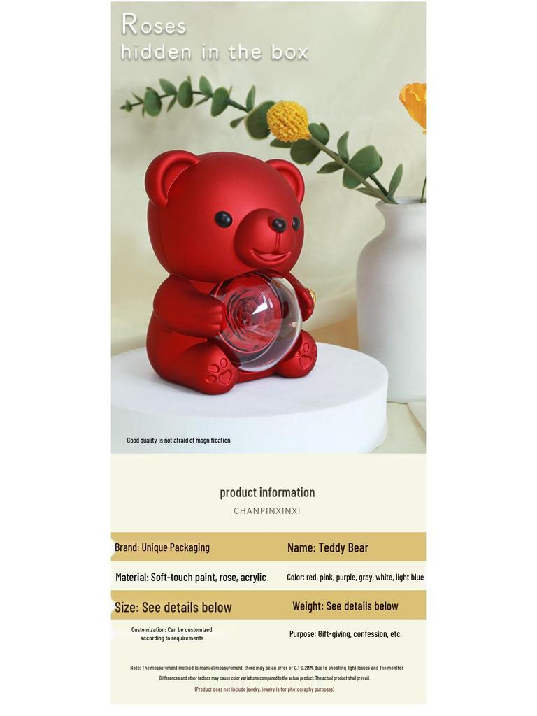 Luxusní otočná šperkovnice s medvídkem a designem růží - Ideální pro žádosti o ruku a dárky