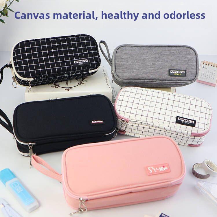 Cross-Border Multifunctional Canvas Pencil Bag with Large Capacity for Middle School Students