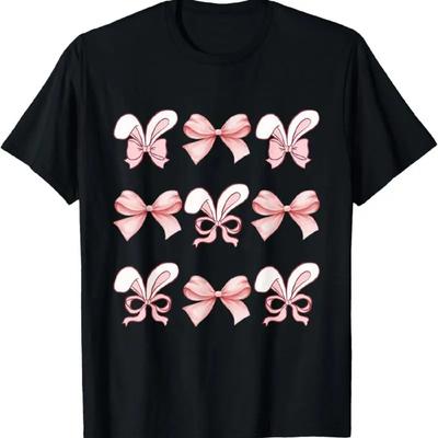 Cute Easter Bunny Face Coquette Bow Day T Shirt