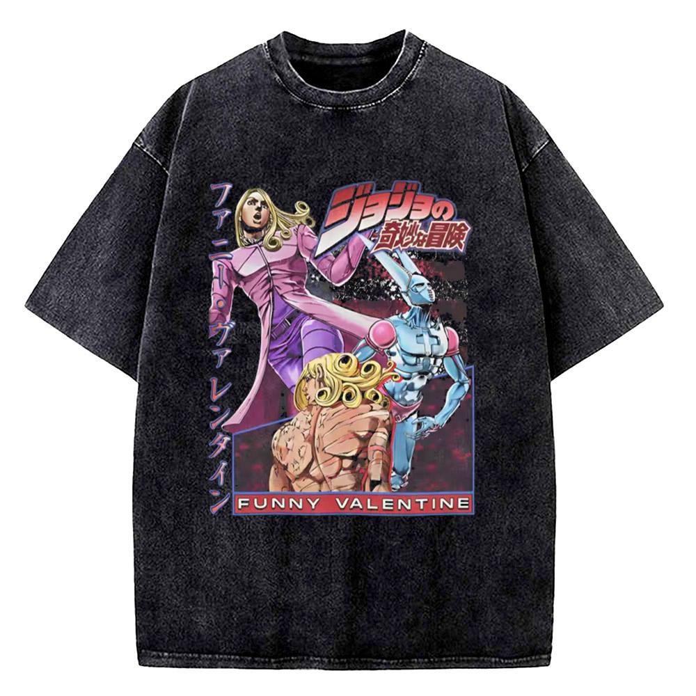 ZX vintage shirt JoJos Bizarre Adventure Johnny Joestar Grafisch T-shirt Heren Vintage Gewassen Katoenen T-shirts Manga T-shirt Harajuku Mannen Tops L