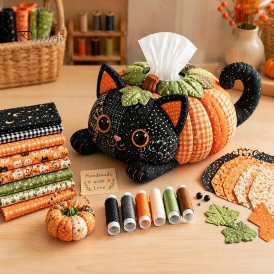 Kreatives Halloween-Geschenk für sie Taschentuchbox DIY Nähset, Thema, Patchwork-Stoffhandwerk Vampir Fledermaus Set, Handarbeit Gesteppte Hülle, Zuhause Und