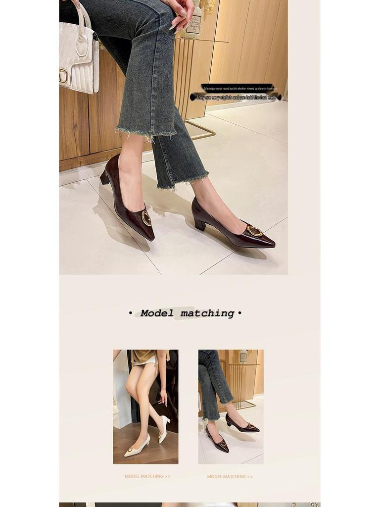 BEIJIANI Runde Schnalle Weiches Leder Blockabsatz Damen High Heels - Mittel Frühling/Herbst