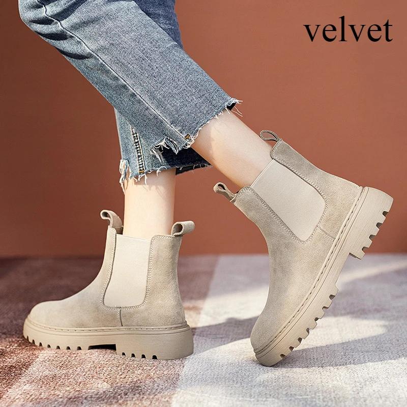 Short Boots for Women 2025 New Matte Leather Women's Shoes British Style Womens Boots Mid Heel Flats Short Boot Platform Shoes