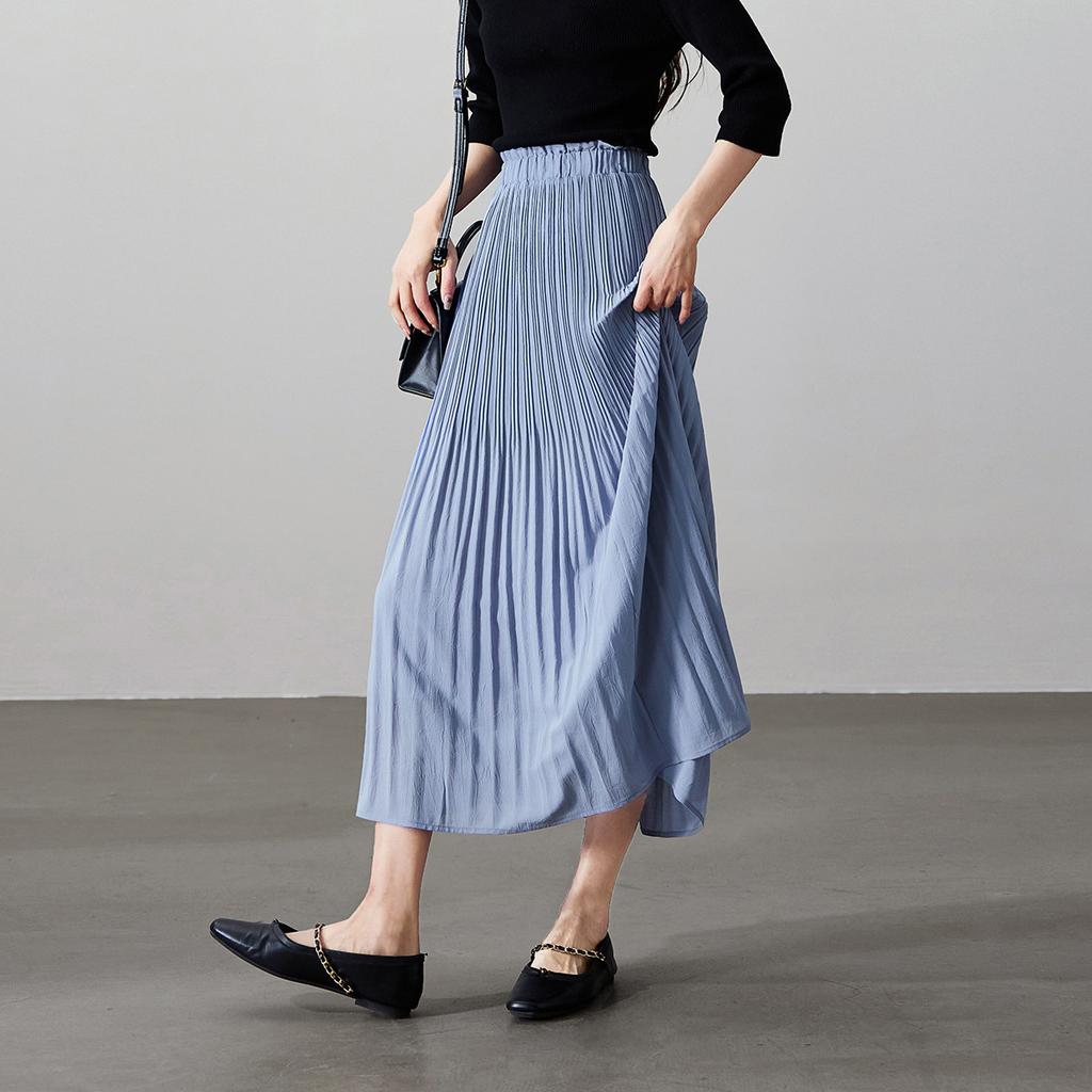 High waisted pleated skirt 2026 spring fashion loose and versatile mid to long A-line umbrella skirt