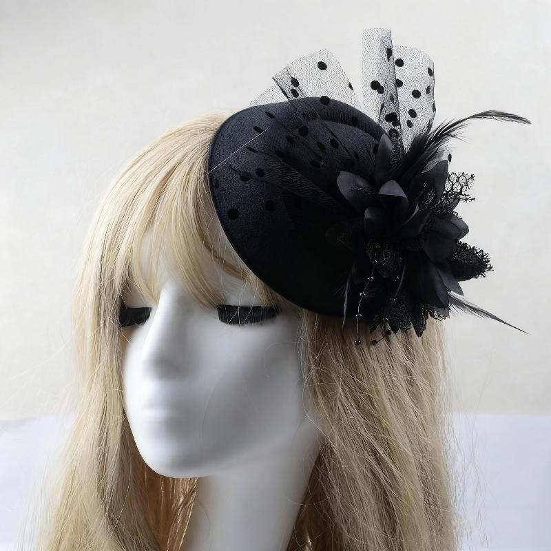 Black Pearl Feather Flower Hair Clip Hat Artificial Feather Mesh Pillbox For Women Elegant Formal Hat Jewelry Accessories