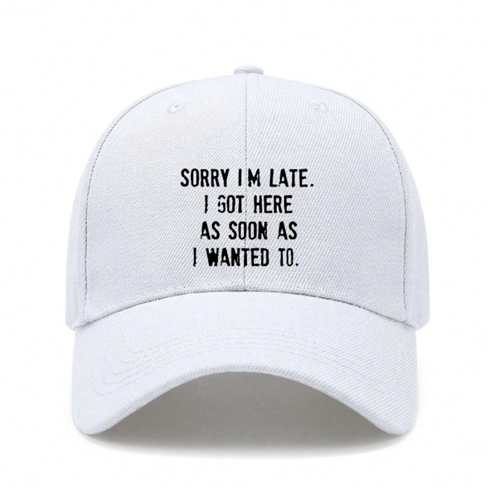 [Funny Text Baseball Cap] Sorry I'm Late Print Polyester Adjustable Casual Outdoor Sports Baseball Hat For Men Women Unisex