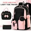 New Large Capacity Three-Piece Bow Backpack Set for Girls - Ideal for Junior High, High School, and College Students
