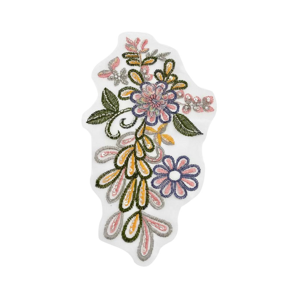 Color Three-Dimensional Flower Mesh Embroidery Cloth Sticker Bead Lace Patch Wedding Dress Cheongsam Clothes Skirt Cloth Sticker Accessories