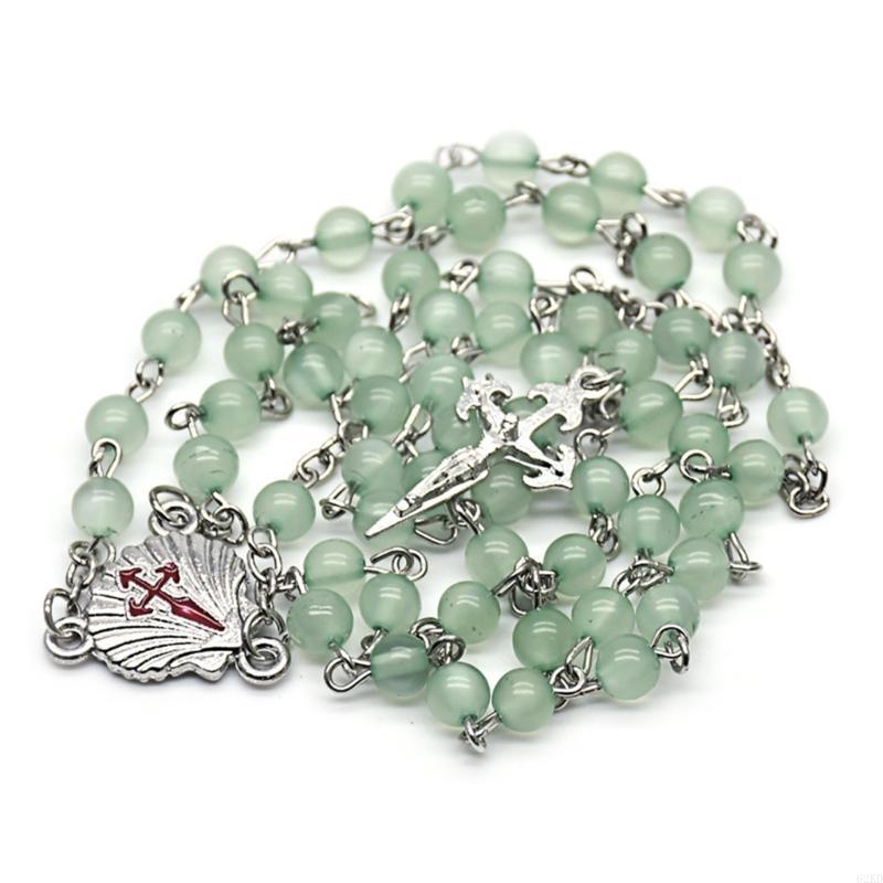 62KD Resin Beads Rosary Necklaces Catholic Crucifix Pendant Church Souvenirs Prayer Long Chain Men Women Christian Gift