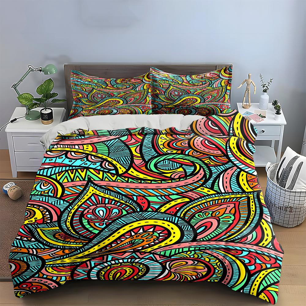 Bohemian Style Colorful Paisley Bedding Bedding Set (1 Duvet Cover, 2 Pillowcases, Duvet Not Included)