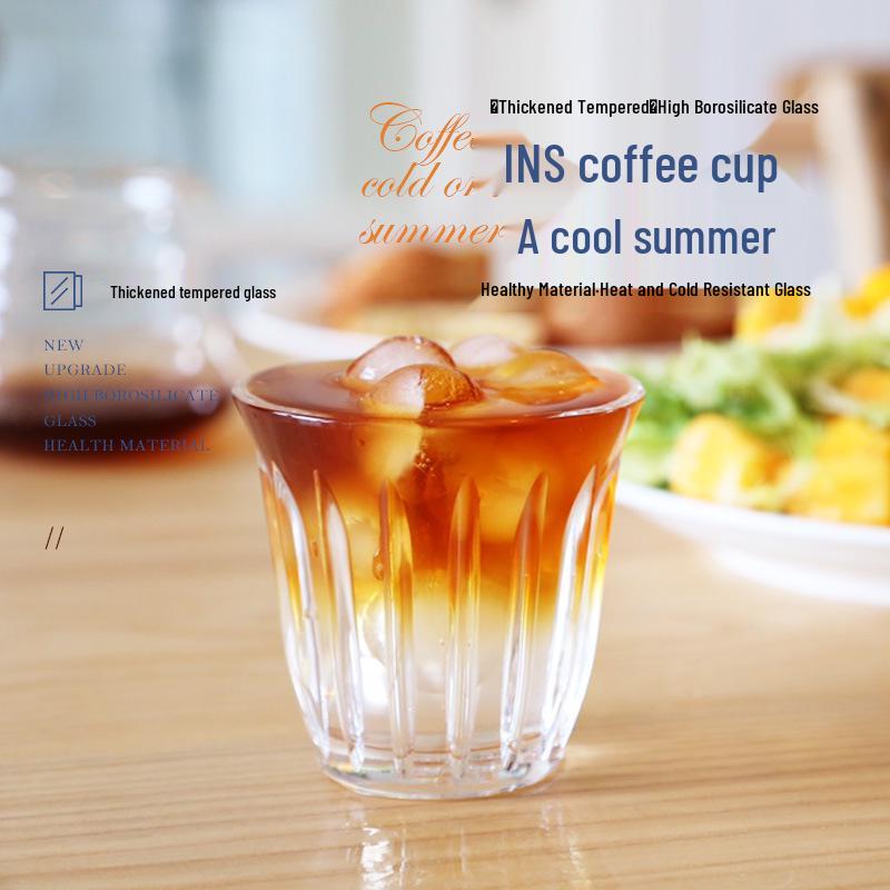 

Iced Latte Coffee Cup - Striped Australian Style, Heat & Cold Resistant, 200ml with Latte Art Design.