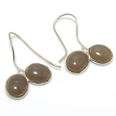 Φυσικός Χαλκηδόνιος πολύτιμος λίθος Χειροποίητο Ασημένιο Σκουλαρίκι 925 1.18" h5J35