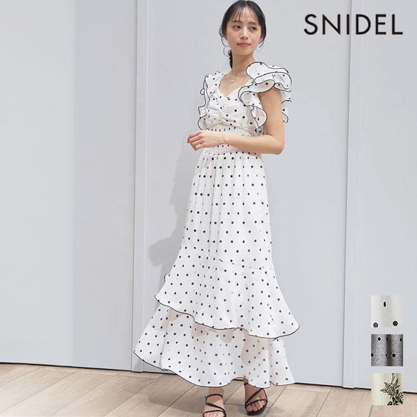 SNIDEL One Piece 26 Spring/Summer Frill Sleeve Bali Print One Piece Reserved from late April to mid May Maxi Length Sleeveless Dot Floral Pattern