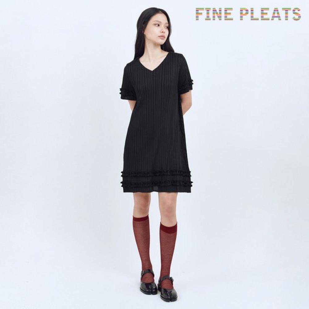 Fine Pleats Frill Dress Black Melody FREE