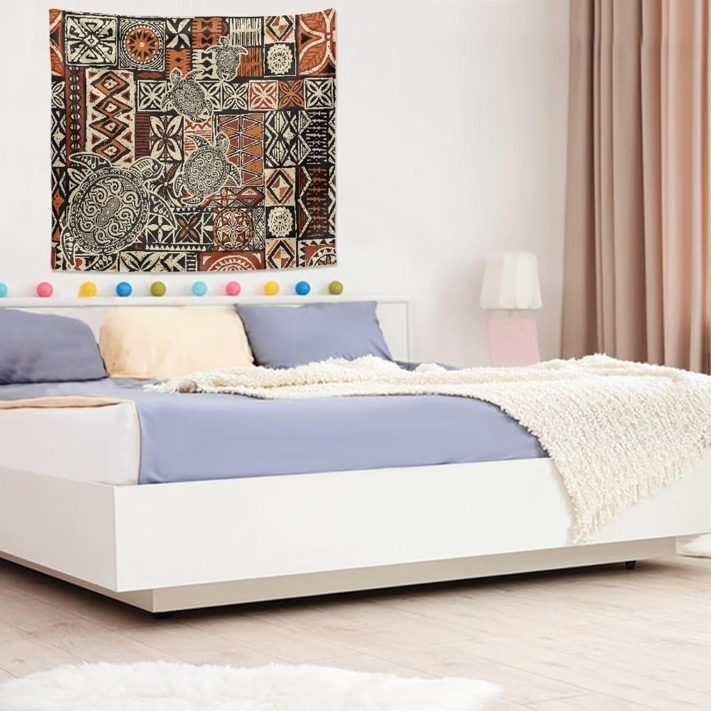 Polynesian Turtles Tapestry, Hawaiian Tribal Tattoo Hibiscus Print Wall Tapestry Tapestry Wall Hanging, Tapestry Aesthetics For