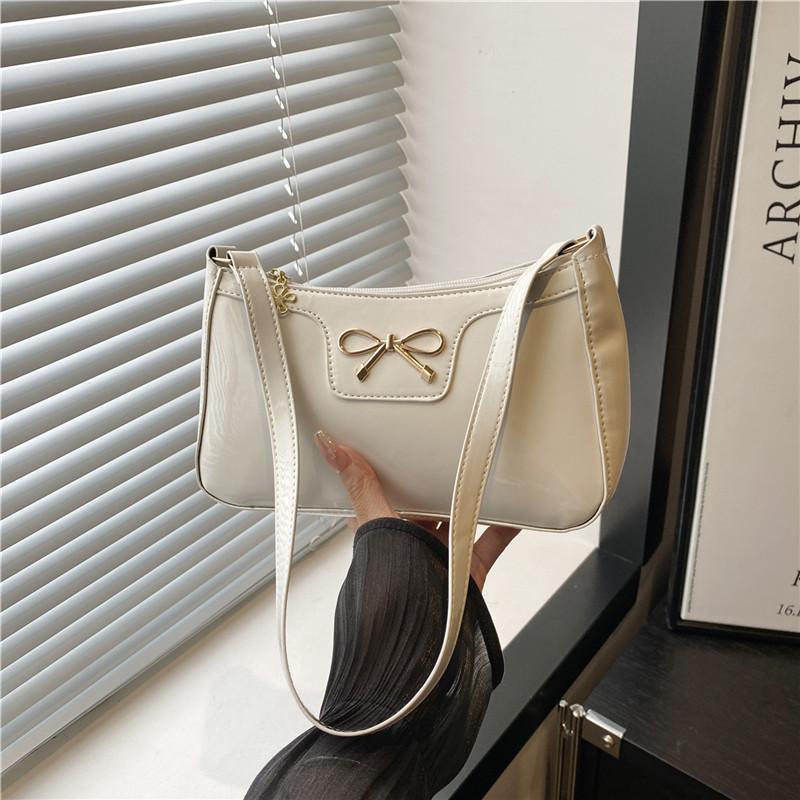 Simple and Explosive Underarm Baguette Bag 2025 New Solid Color High-end Bow Commuting Versatile Bag Shoulder Bag
