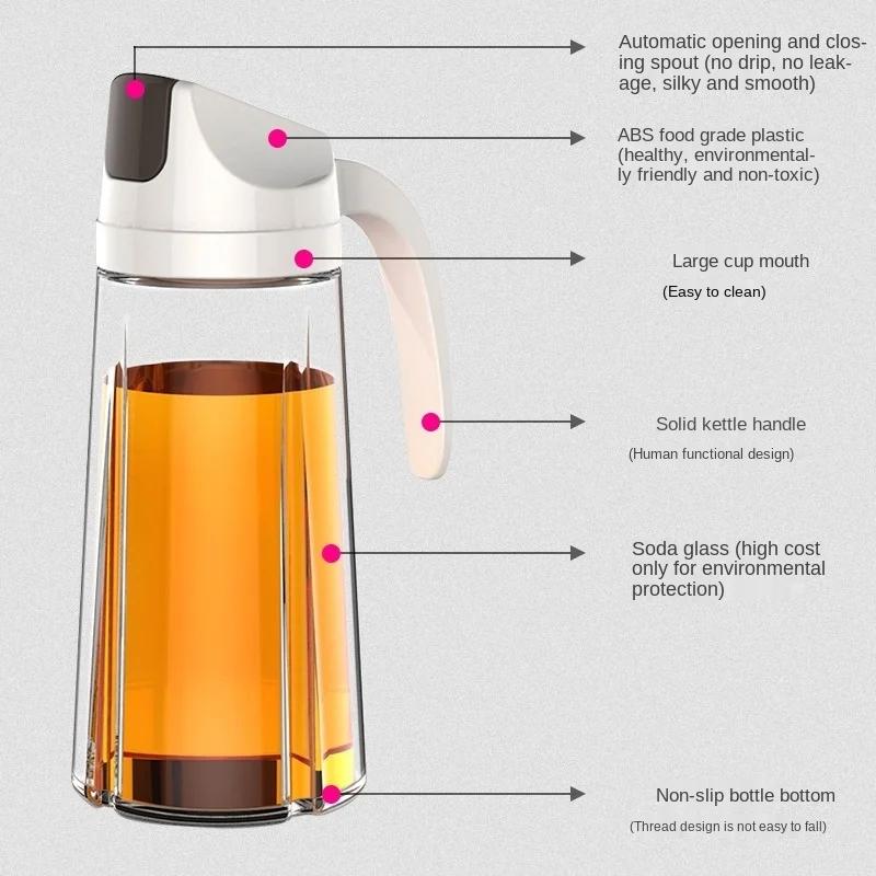1000ml Kitchen Glass Automatic Opening and Closing Oil Can Household Kitchen Dustproof Large-capacity Glass Oil Bottle