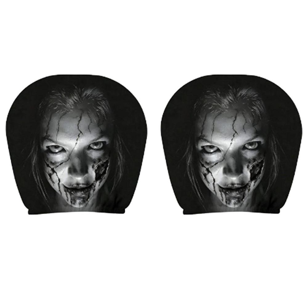 2Pcs Black Car Seat Cover Scary Face Printing Car Headrest Protector Car Headrest Cover Halloween