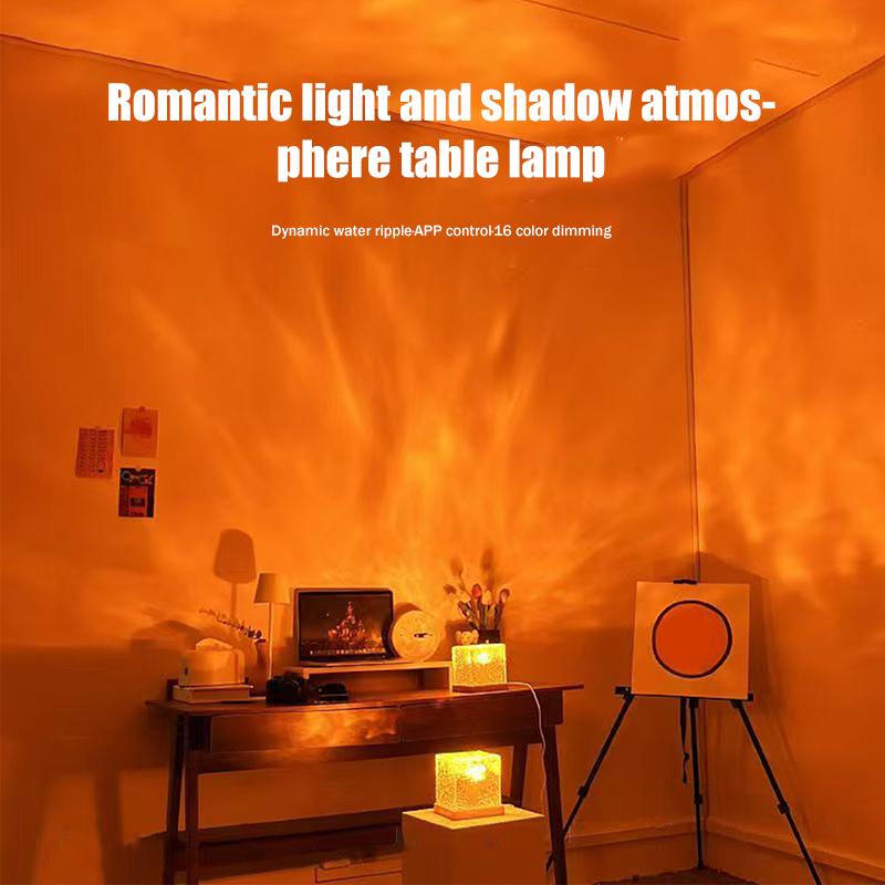 Rotating Water Ripple Atmosphere Lamp Water Ripple Lamp Bedroom Bedside Flame Romantic Lamp Dynamic Square Desk Lamp