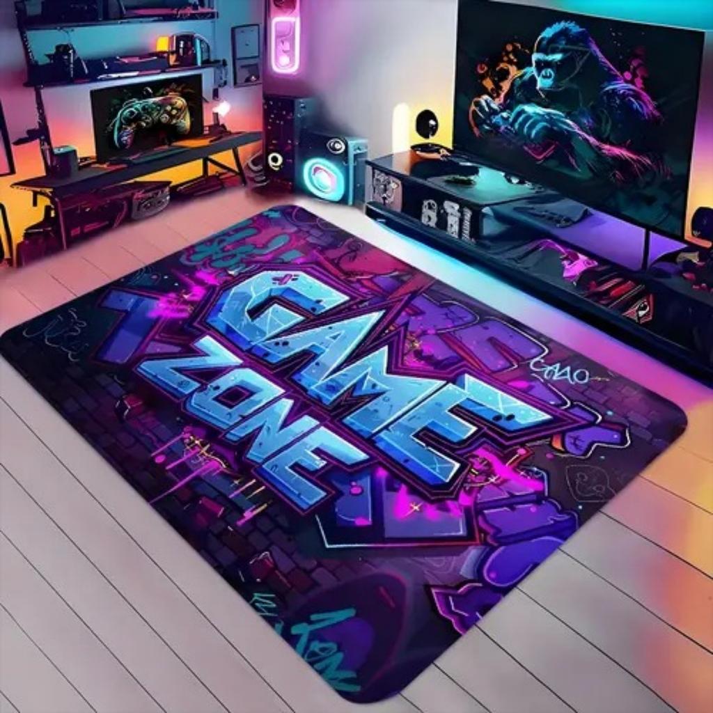 Gaming-Zimmer-Teppich Coolpunk-Spielzonen-Thema Teppich Rutschfest Weich Leicht zu reinigen Langlebig E-Sport-Trend Dekor Bereich Heimdekor Matte