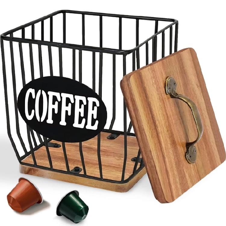 Fashionable Elegant Sturdy Coffee Storage Basket Solution Opening for Efficient Organization of Coffee Supplies