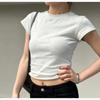 Women Round Neck Solid Ribbed High Stretch Short Sleeve Tight Fit Sexy Basic Tee Figure Flattering Casual Layering Top