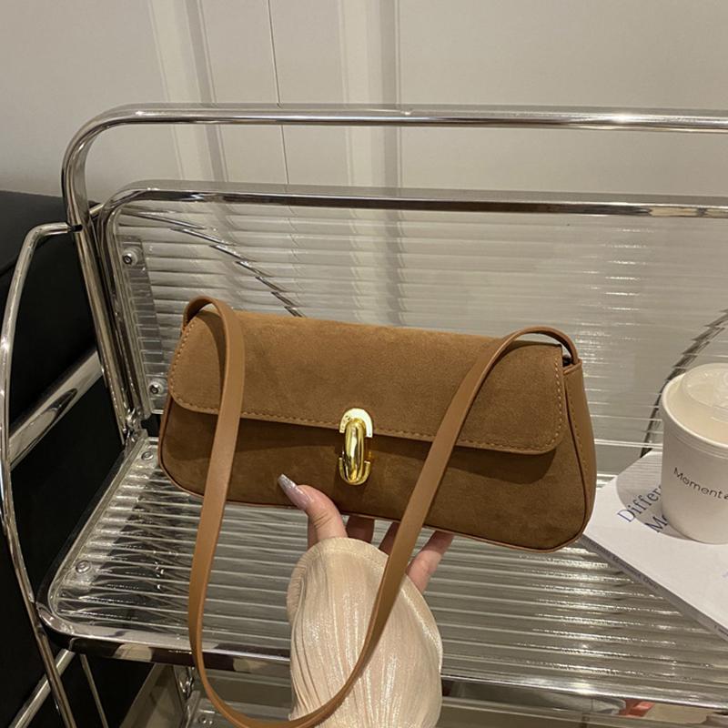 Vintage Faux Suede Box Bags For Women Luxury Designer Handbags And Purses New In PU Lock Decoration Small Underarm Shoulder