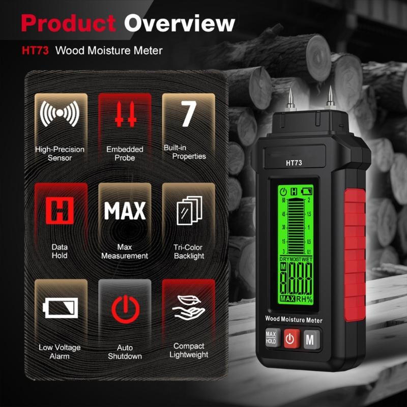 Easy To Use Portable Moisture Tester Clear LCD Display Fast for On Site Detection Of Wood Paper Brick Concrete Moisture