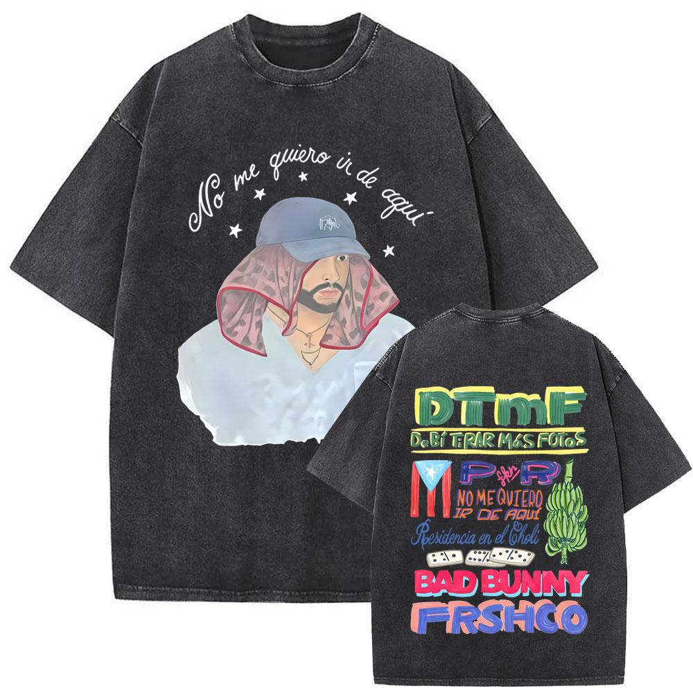Washed Vintage Rapper Bad Bunny Un Verano Sin Ti Album Graphic Tshirt Men Women Hip Hop Fashion Pop Music T Shirts Streetwear