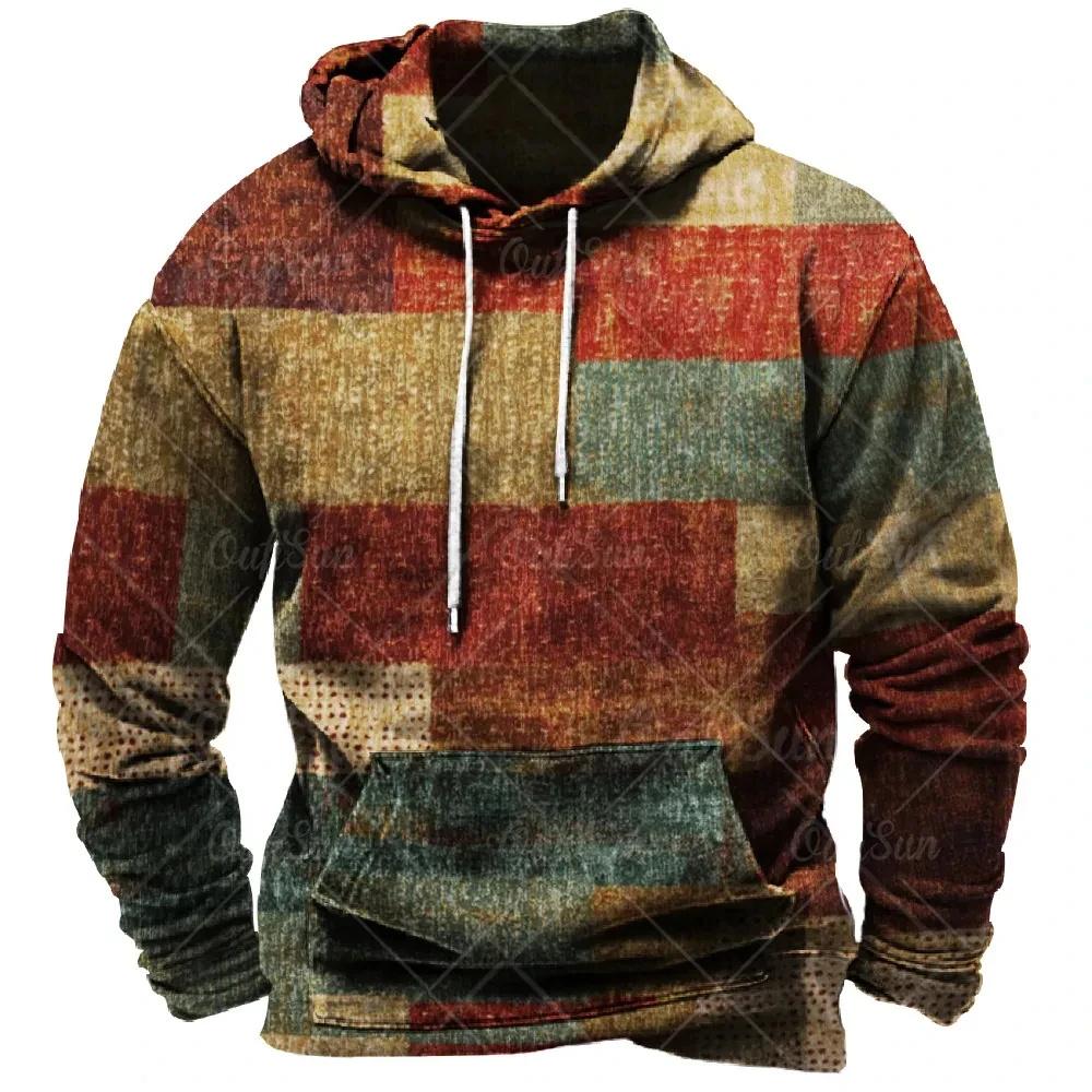 New Retro men s Hoodie 3d Plaid Printed Color Hoodie Sweatshirt Long Sleeve Pullover Street Men Casual Loose Top Comfortable 5XL