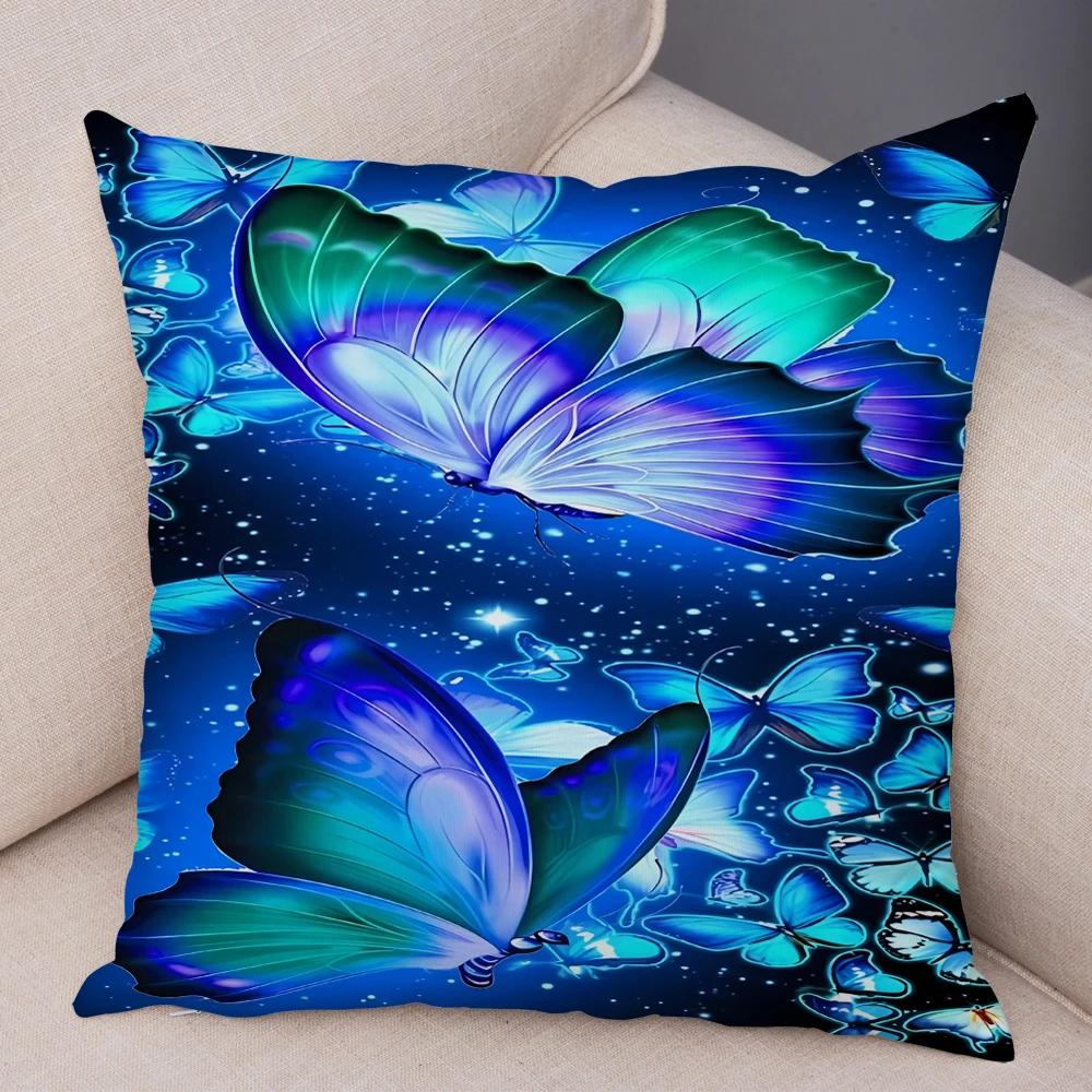 Tecknad Blomma Fjäril Djur Kuddfodral Dekor Blomma Kuddfodral för Soffa Hem Bil Fantasi Skog Mjuk Plysch Kuddfodral