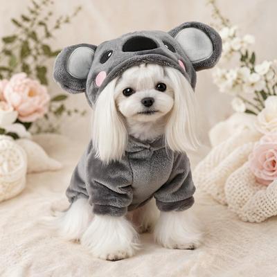 Cozy Koala Hooded Pet Costume Sweater Small Dogs Cats Winter Flannel Outfit XS To XL