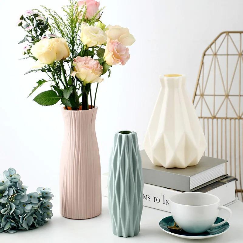 1PCS Plastic Vase Home for Decoration White Imitation Ceramic Flower Pot Plants Basket Nordic Wedding Decorative Dining Bedroom