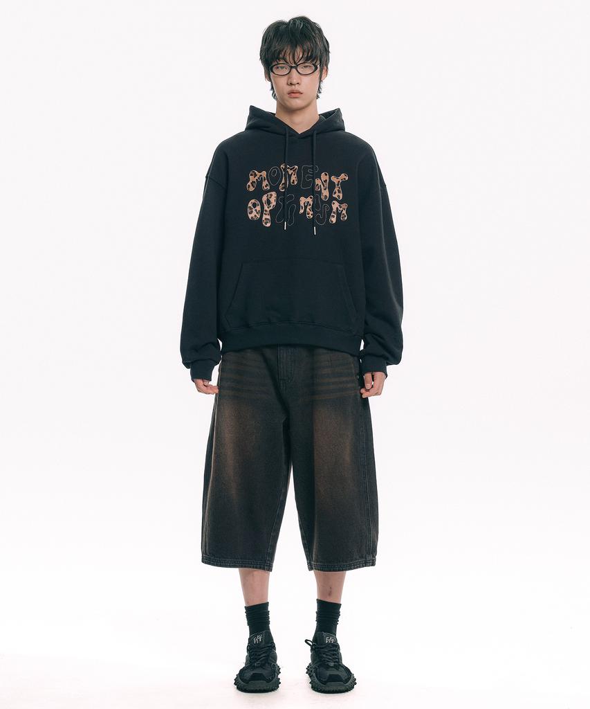 Leopard Applique Hoodie - Black