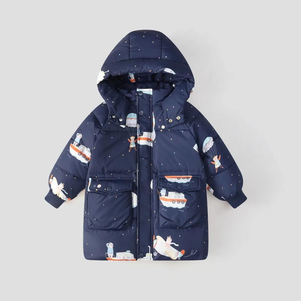 Autumn and Winter Girls' Fashionable Mid-length Thick Warm Printed Down Jacket