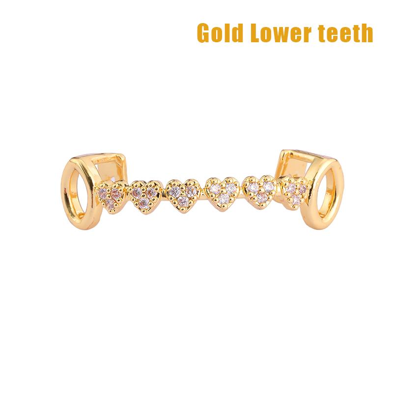 Hip Hop Grillz Schmuck, Herz Zirkon Zähne Kappen Hohl für Damen Herren Cosplay Party