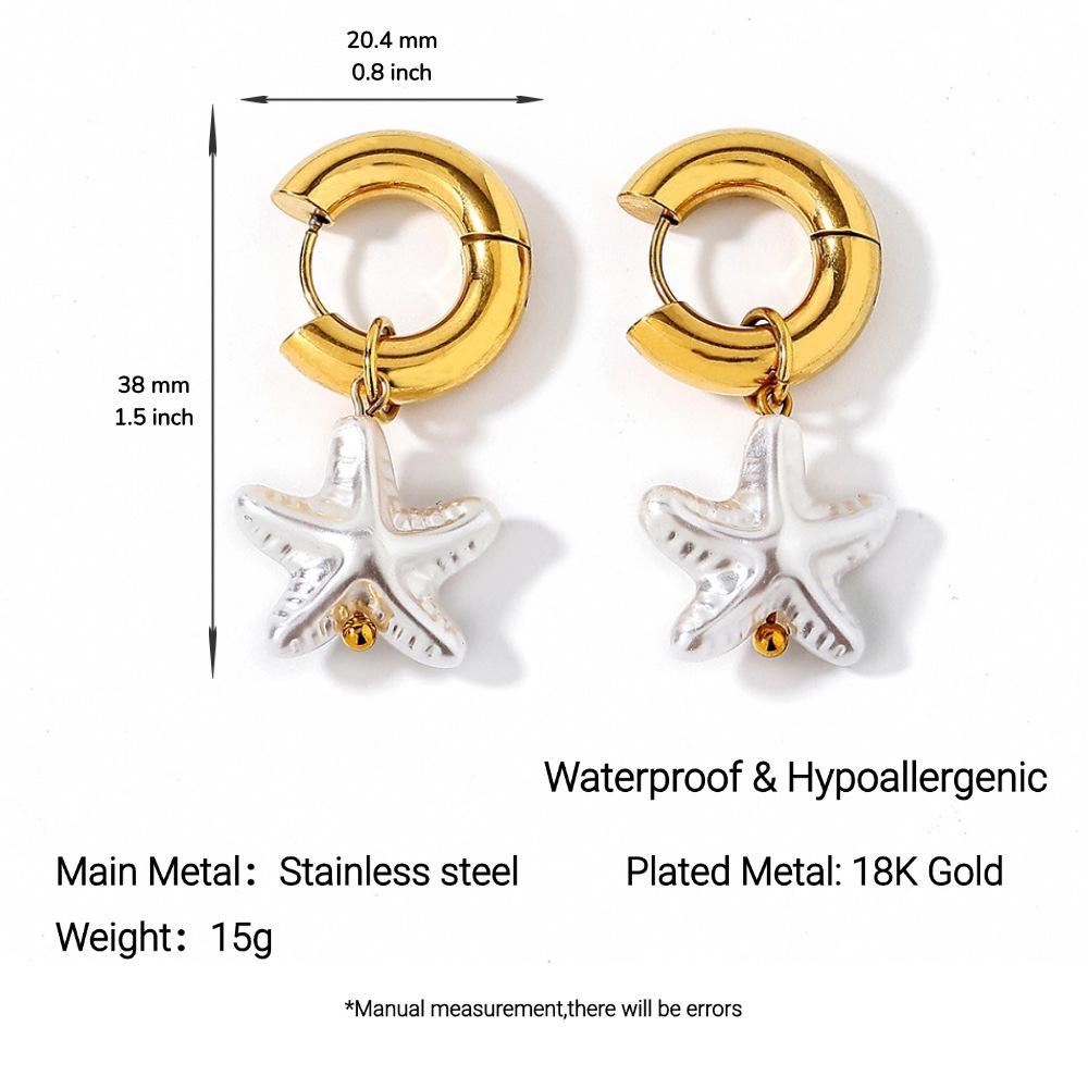 Ying Tai Stainless & Titanium Steel Starfish Pearl Stud Earrings, European American Style, High Polish, 18K Gold-Plated, Fade-Resistant.