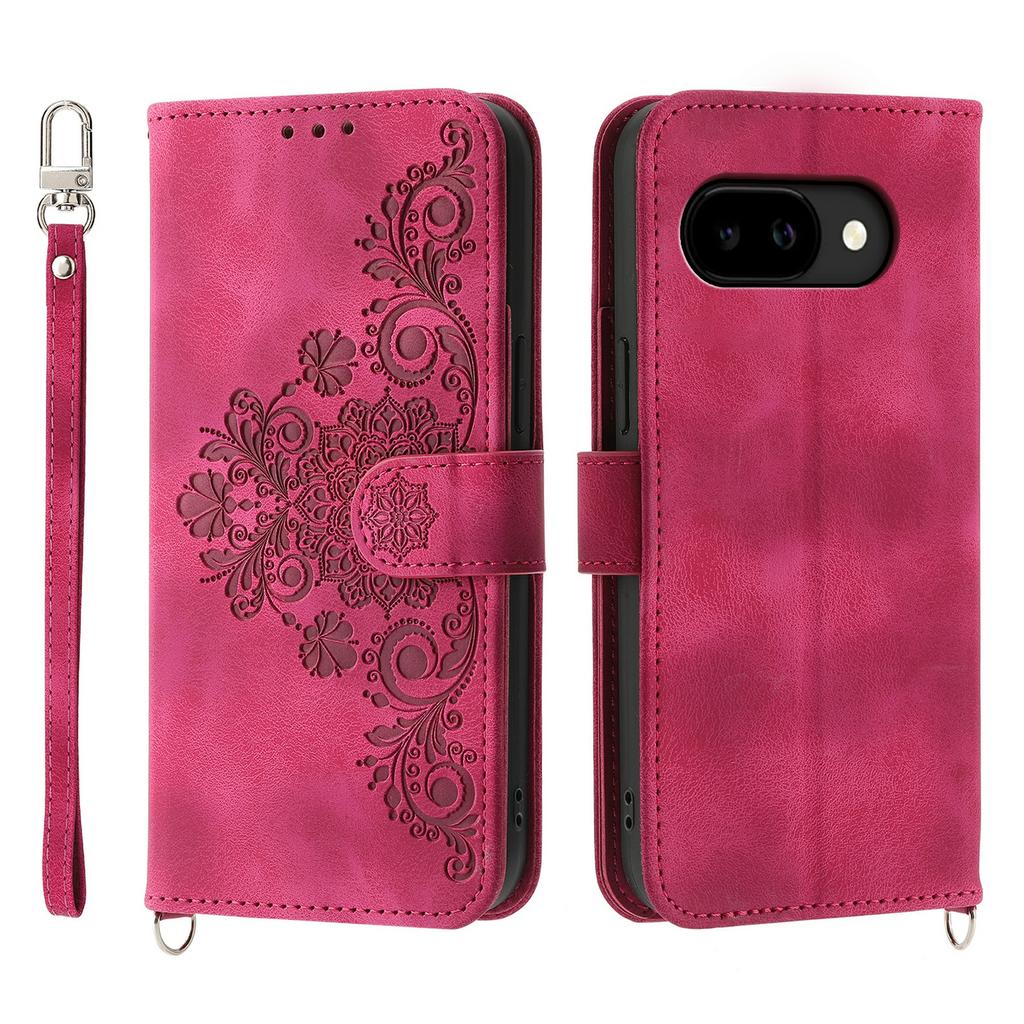 For Google Pixel 10a Case Flower Pattern PU Leather Wallet Phone Cover with Strap