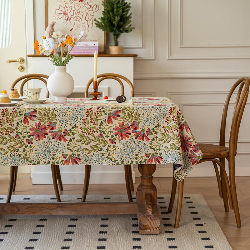 American Retro Polyester Cotton Color Woven Jacquard Magpie Flower Plant Fringed Tablecloth Rectangular Coffee Table Tablecloth Dining Table Cloth
