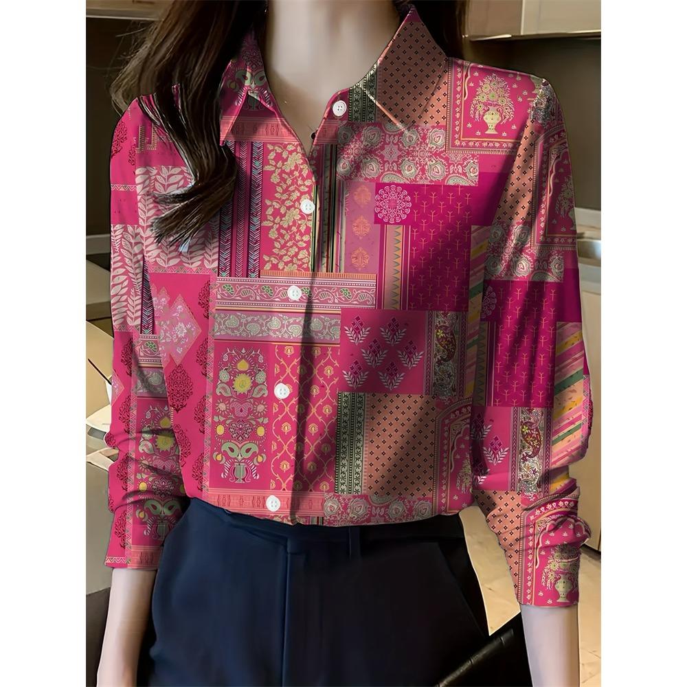 2025 New Women's Plus Size Shirt Fashionable Floral Pattern Suitable For Everyday Commuting Women's Shirt With Lapel Design