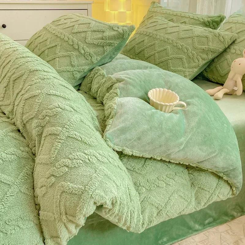 Single Quilt Cover Autumn/winter Thickened Warm Solid Color Duvet Cover 200x230 220x240 Bedding for Double Use with Pillowcases
