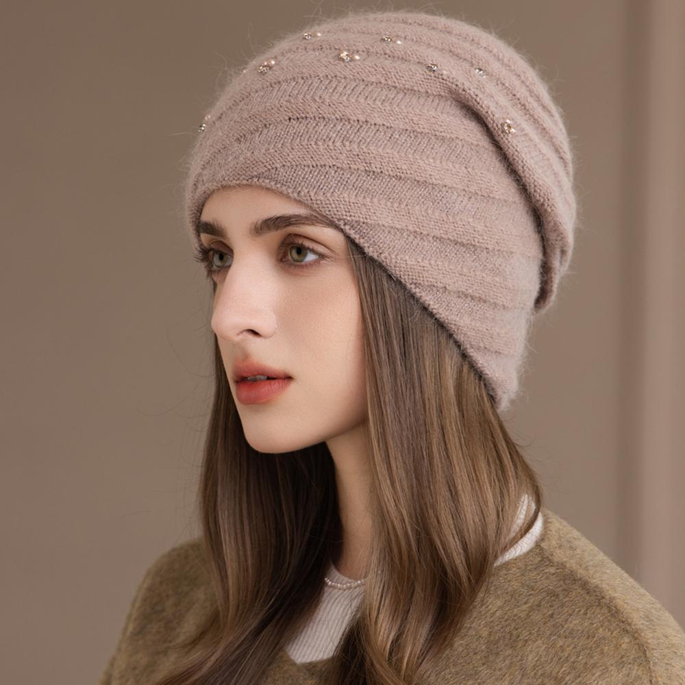 

Новая женская зимняя шапка, украшенная шапка-бини, круговой стиль намотки, смесь кроличьего меха, теплая зимняя шапка, Y2K, женская уличная вязаная шапка 56cm-60cm верблюд