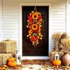 Lifelike Sunflower Wall Hanging Wreath with Butterfly Floral Maple Leaf Ornament  Front Door