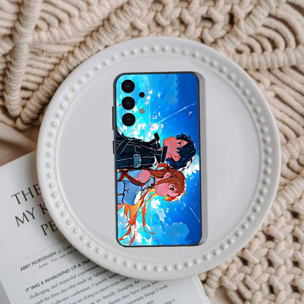 A-Asuna Kirito Anime Phone Case For Samsung Galaxy A73,31,32,72,41,53,52,71,22,5G,Note,J7,8,9 Soft Black Cover