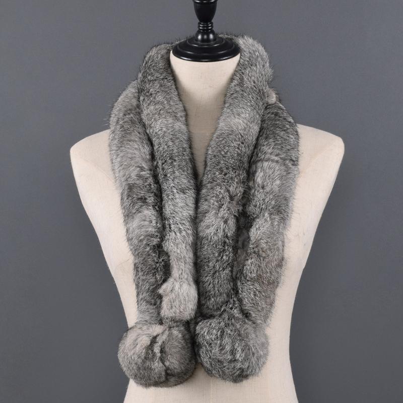 Natural Fur Scarf Winter Women Warm 100%Genuine Real Rex Rabbit Fur Scarf New Fashion Russia Lady Real Fur Shawl Pompom